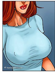 Lovely girl with giant melons seduced by a muscled black cartoon porn hunk