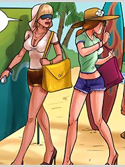 Awesome comic porn girls seducing muscled guys for hardcore beach orgy